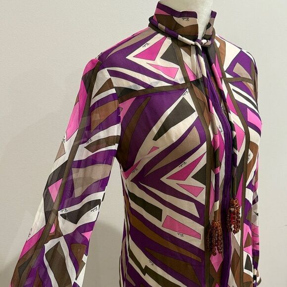 Vintage Emilio Pucci 100% Silk Midi Geometric Patterned Dress Size 8 - Picture 3 of 9
